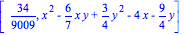 [34/9009, x^2-6/7*x*y+3/4*y^2-4*x-9/4*y]